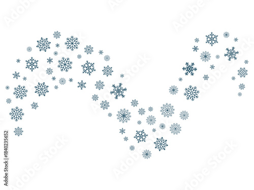 Wave element of snowflakes. An elegant, flowing divider or border element for Christmas, winter and frosty holiday designs
