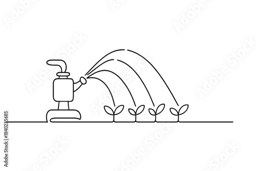 Minimalist Smart Irrigation. Smart irrigation system. Minimalistic one-line drawing robotic sprinklers
