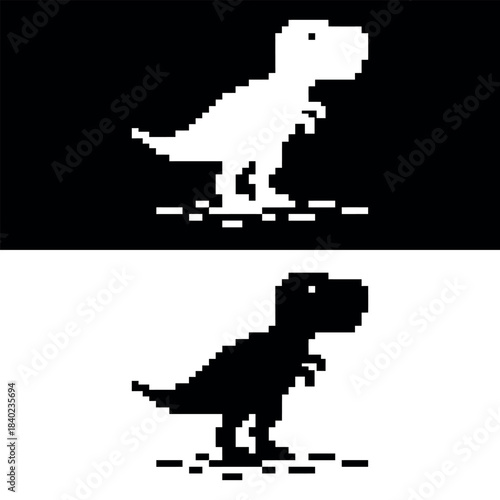 Google chrome dinosaur error screen pixel art isolated on Black & white background