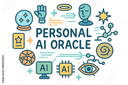 Personal AI Oracle Doodle. Personal AI Oracle. Hand-drawn doodle illustration of Personal AI Oracle. Crystal