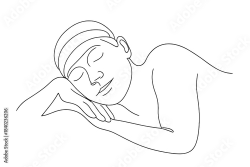 Minimalist Sleep Tracker. Sleep tracker. Minimalistic one-line drawing a person resting peacefully wearing a