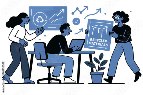 Eco-Modern Workspace Design. Waste lab furniture. A sleek minimalist workspace built entirely from recycled