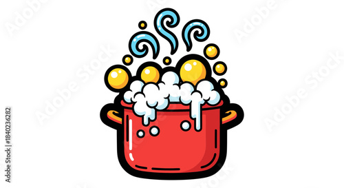 Steaming Food Cookware Illustration With Bubbles And Steam For Creative Design Concepts