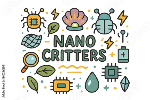 Nano Critters Doodle. Nano Critters. Hand-drawn doodle illustration of Nano Critters. Tiny robot bug, beetle