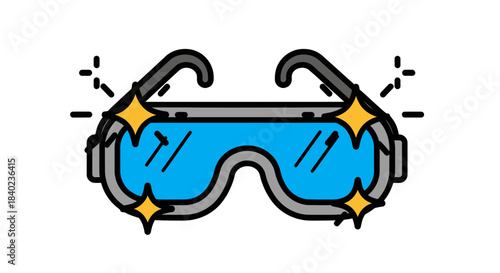 Stylish And Protective Safety Goggles Illustration With Bright Sparkle Elements On White Background