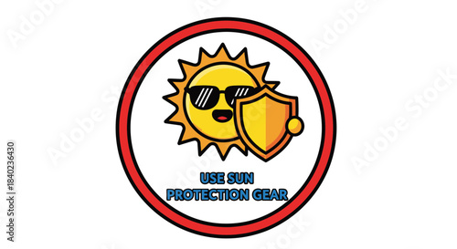 Sun Protection Badge Advising To Use Safeguarding Equipment For Outdoor Activity.