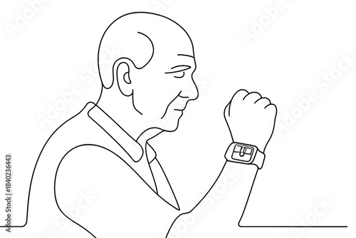 Minimalist Health Bracelet. Health tracking bracelet. Minimalistic one-line drawing a senior wearing a wrist