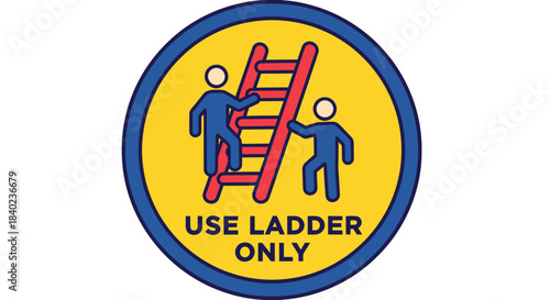 Safety Illustration Showing Persons Using Ladder, Providing Work Instructions, Avoidance Hazards