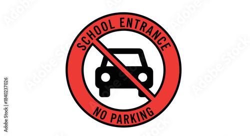 School Zone Entrance Icon Sign Indicating Prohibited Parking Regulations Strictly Enforced