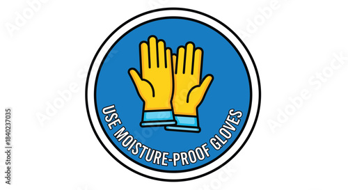 Use Moisture-Proof Gloves Round Icon Illustration, Vector Style and Safety Sign