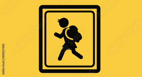School Zone Conceptual Symbol Showing Child Approaching With Backpack In Rectangular Frame