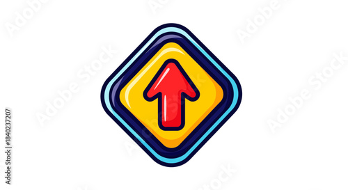 Vibrant Arrow Icon Directing upwards on a Colored Square Shape Against White Background