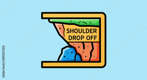 Shoulder Drop Off Sign On Colorful Landscape Vector Illustration On Blue Background