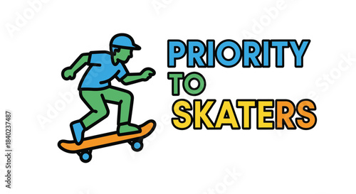 Skateboarder Image with the Priority Message to Skaters, Icon with Clean Graphics