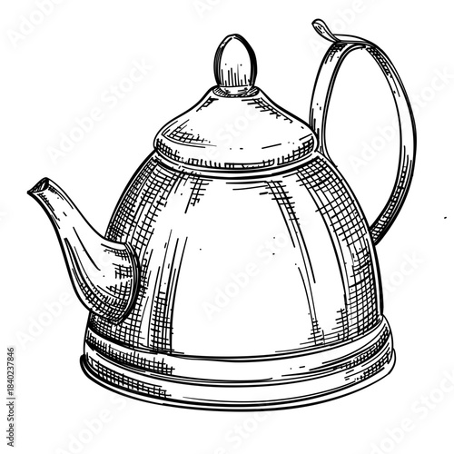 Vintage kettle teapot vector line art hand drawn illustration