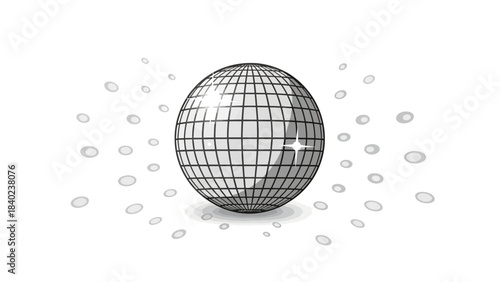 Vibrant sparkling disco ball illustration with a dynamic array of light reflections, symbolizing celebration, festivity, and glamorous entertainment