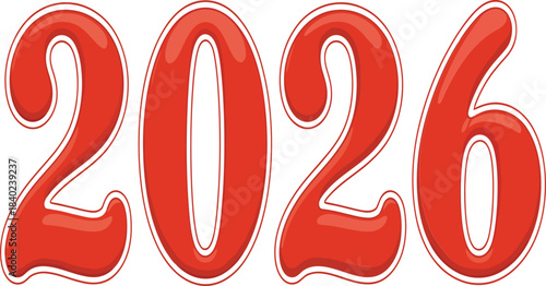 Glossy Red Balloon 2026 Numbers on Clean White Background