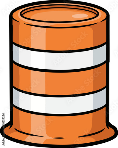 Orange traffic construction barrel isolated on white background.