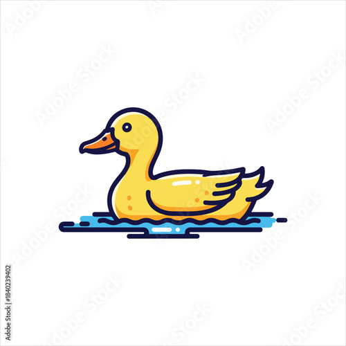 A cute yellow rubber duck floating in stylized blue water waves