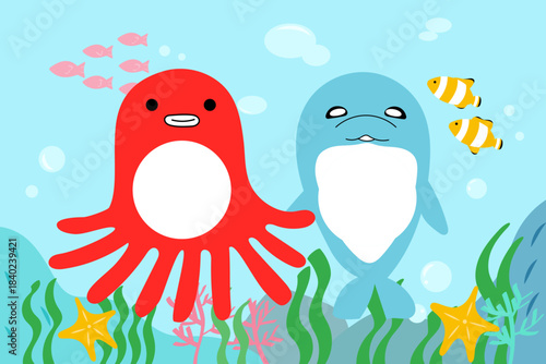 タコとイルカの顔はめパネル