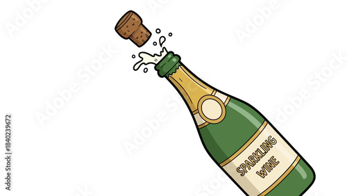 Exhilarating moment captured as a celebratory sparkling wine bottle forcefully releases its cork with an effervescent splash, symbolizing joy and festive occasions