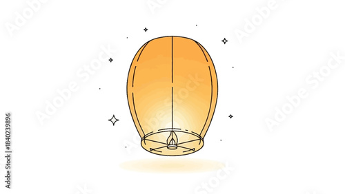 Illustration of a glowing sky lantern illuminating the night sky with tiny sparkling stars