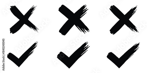 Red cross mark and circled red x mark on white background. hand drawn cross symbol, handwritten x sign. Grunge x sign. 