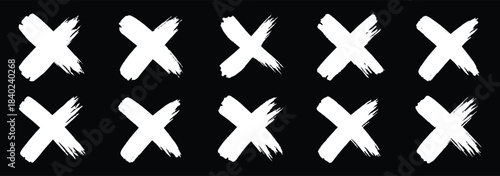 Set of tick and cross brush icon collection. Grunge brush stroke checkboxes with tick and cross symbols. Hand drawn checklist symbols. hand drawn cross symbol, X sign. Grunge x sign. rejection icon. 