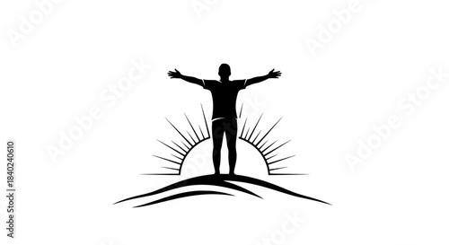 Freedom pose silhouette standing on hilltop