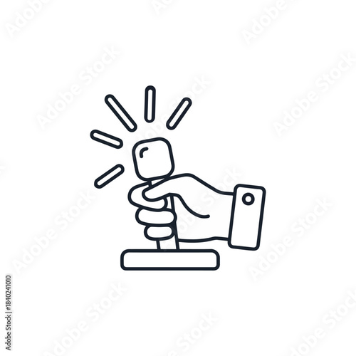 A hand holding an old-school arcade joystick in outline form