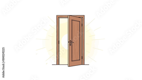 Open door with bright sunshine emanating from it, symbolizing new opportunities and hope