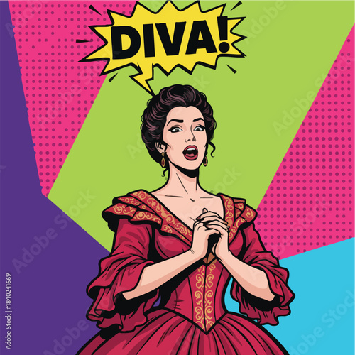 Pop Art Style Opera Diva Woman Comic Illustration