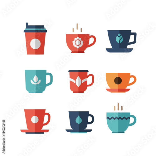 Collection of various coffee cups and coffee mugs for your beverage needs, illustrating different designs and styles for hot drinks like coffee and tea
