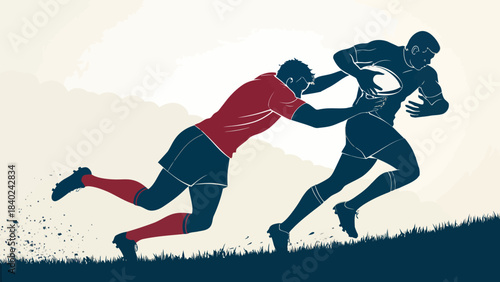 Intense Rugby Player Silhouette Vector Tackling an Opponent, capturing the aggression, power, and action of this team sport.