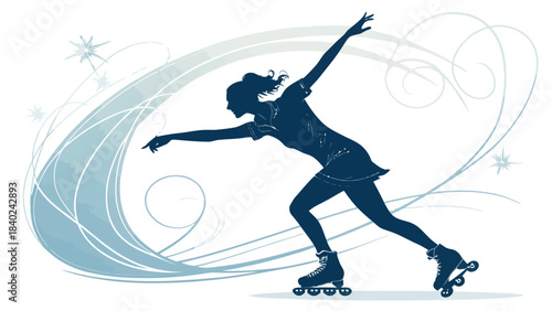 Dynamic Roller Skater Silhouette Vector Performing a Dance Move, embodying retro style, fun, and energetic movement on skates.