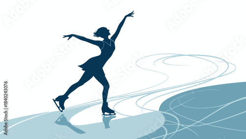 Elegant Ice Skater Silhouette Vector - Athlete Gliding Gracefully on Ice, Artistic Winter Sport and Performance Illustration for Beauty