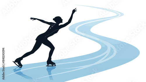 Elegant Ice Skater Silhouette Vector - Athlete Gliding Gracefully on Ice, Artistic Winter Sport and Performance Illustration for Beauty