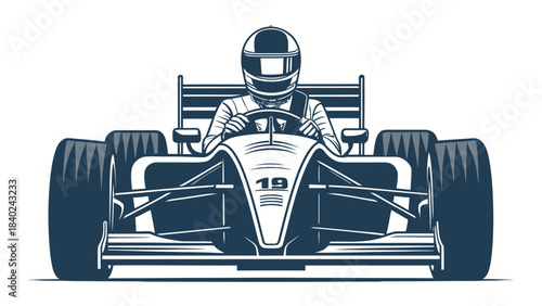 Dynamic Formula Race Driver Silhouette Vector - Athlete Sitting in High-Speed Race Car, Automotive Sport and Competition Illustration with Energy