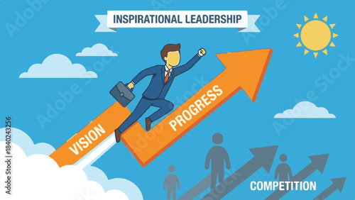 Inspirational leadership guiding vision and progress against business competition