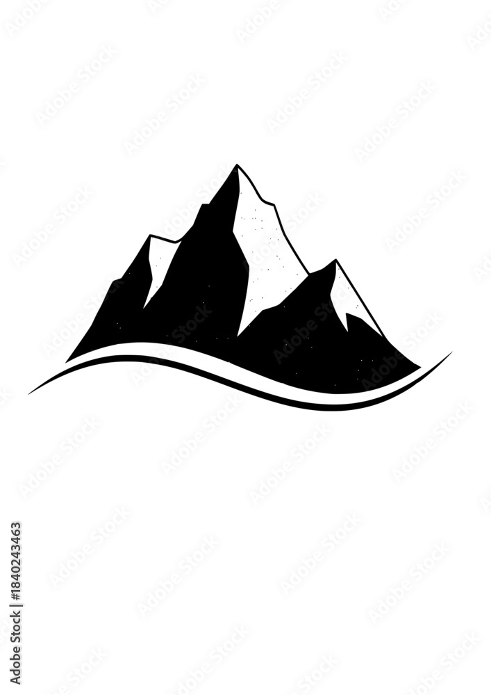 Fototapeta premium New Naturalism Mountain Peak Silhouette: Textured Grain and Fluid Wave Vector Design
