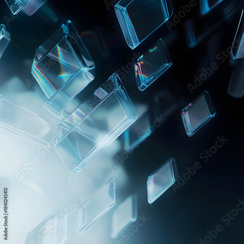Abstract 3d rendering of a flying cube. Sci fi shape in empty space. Futuristic background. 3d illustration