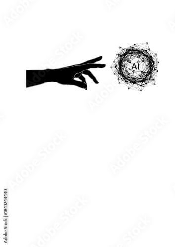 Human Hand Touching AI Network Silhouette: Collaboration and Future Technology Vector