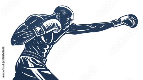 Intense Boxer Silhouette Vector Striking Punch with Boxing Glove, Depicting Strength, Determination, and Combat Sport.