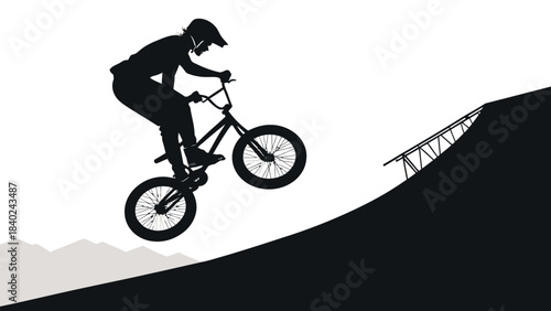 Extreme BMX Rider Silhouette Vector Performing Stunt on Bicycle, Capturing Adrenaline and Daring Urban Sports Action.