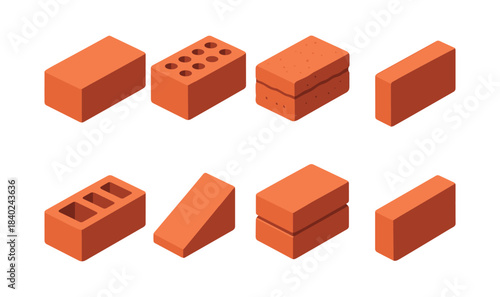 Brick types vector illustration, flat vector style, construction, building, masonry