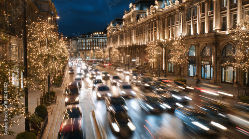 Fototapeta Naklejka Na Ścianę i Meble -  christmas nighttime city traffic