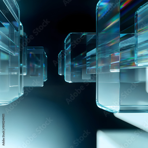 Abstract 3d rendering of a flying cube. Sci fi shape in empty space. Futuristic background. 3d illustration