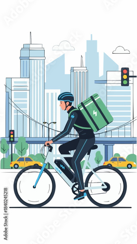 A delivery courier riding a modern electric bicycle for work.