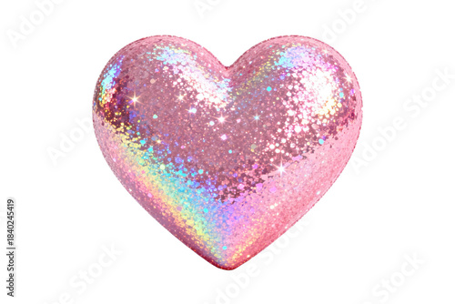 Shiny pink glitter heart shape with rainbow reflections