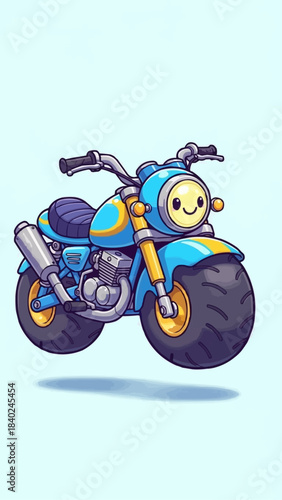 Cute cartoon motorcycle with a happy face.
